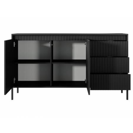 Komoda ryflowana 150 cm 2-drzwiowa z szufladami SONEO czarna